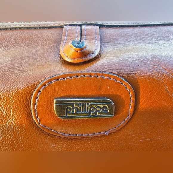 Vintage 1970s Phillippe brown leather fold over clutch bag purse luxury craftman - Picture 8 of 10